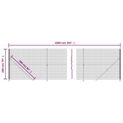 vidaXL Gard plasă de sârmă cu bordură, antracit, 2x10 m