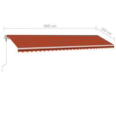 vidaXL Copertină automată cu senzor vânt&LED, oranj/maro, 600x350 cm