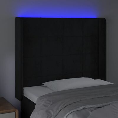 vidaXL Tăblie de pat cu LED, negru, 93x16x118/128 cm, catifea