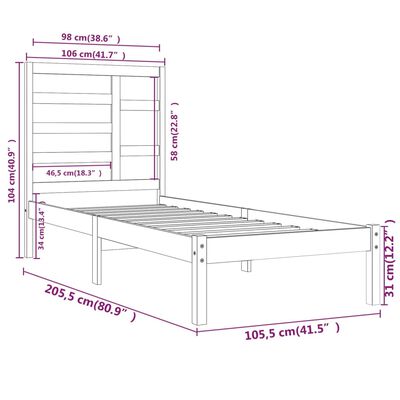 vidaXL Cadru de pat, alb, 100x200 cm, lemn masiv