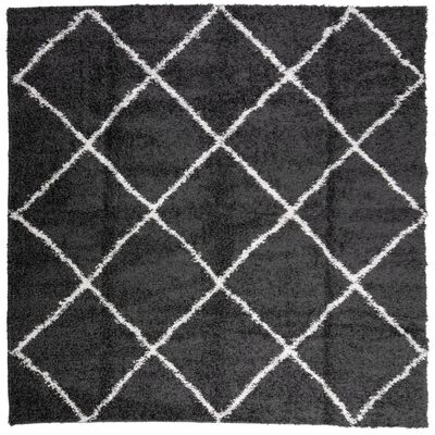 vidaXL Covor pufos "PAMPLONA" fire înalte negru/crem modern 120x120 cm