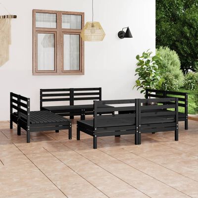 vidaXL Set mobilier de grădină, 8 piese, negru, lemn masiv de pin