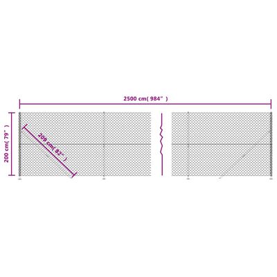 vidaXL Gard plasă de sârmă cu bordură, antracit, 2x25 m