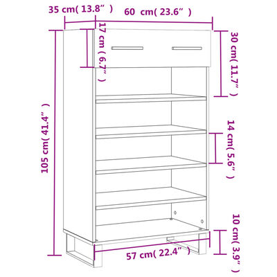 vidaXL Pantofar, stejar sonoma, 60x35x105 cm, lemn compozit