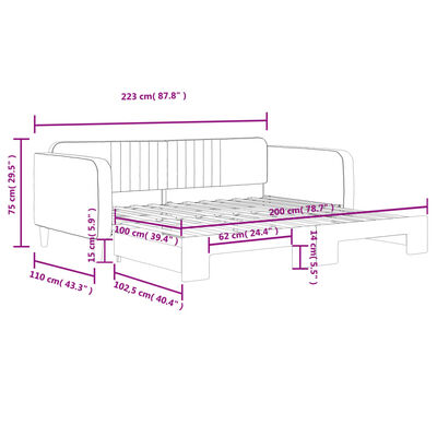 vidaXL Pat de zi cu extensie, gri deschis, 100x200 cm, catifea