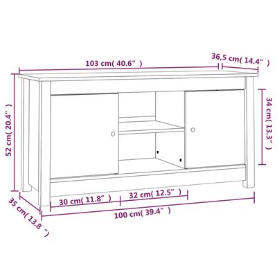 vidaXL Comodă TV, maro miere, 103x36,5x52 cm, lemn masiv de pin