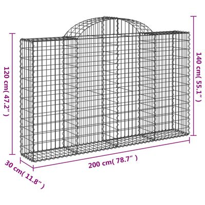 vidaXL Coșuri gabion arcuite 20 buc, 200x30x120/140cm, fier galvanizat