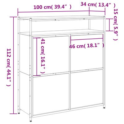 vidaXL Pantofar cu 4 sertare rabatabile, stejar sonoma, 100x34x112 cm