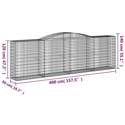 vidaXL Coșuri gabion arcuite 9 buc, 400x50x120/140 cm, fier galvanizat