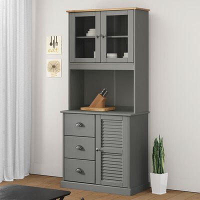 vidaXL Dulap superior comodă „VIGO”, gri, 78x30x100 cm, lemn masiv pin