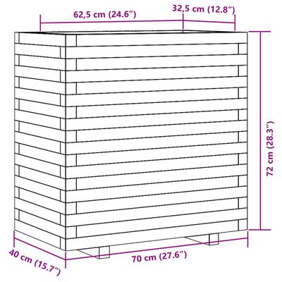 vidaXL Jardinieră de grădină, alb, 70x40x72 cm, lemn masiv de pin