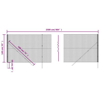 vidaXL Gard plasă de sârmă, antracit, 1,4x25 m, oțel galvanizat