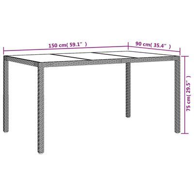 vidaXL Masă de grădină bej 150x90x75 cm sticlă securizată & poliratan