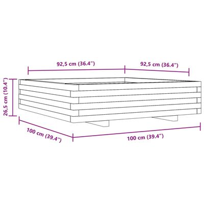 vidaXL Jardinieră grădină, maro ceruit, 100x100x26,5cm, lemn masiv pin