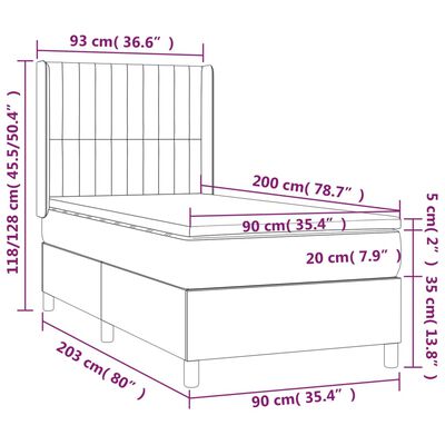 vidaXL Pat box spring cu saltea, gri deschis, 90x200 cm, textil