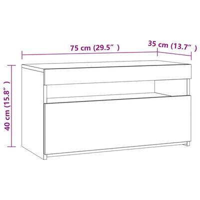 vidaXL Comodă TV cu lumini LED, stejar sonoma, 75x35x40 cm