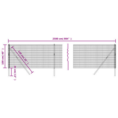 vidaXL Gard plasă de sârmă, antracit, 1x25 m, oțel galvanizat