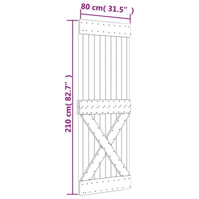 vidaXL Ușă glisantă cu set de feronerie 80x210 cm, lemn masiv de pin