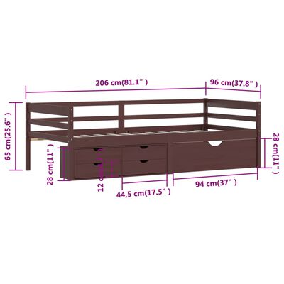 vidaXL Cadru pat cu sertare & dulap maro închis, 90x200 cm lemn de pin