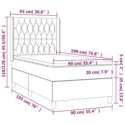 vidaXL Pat box spring cu saltea, negru, 90x190 cm, catifea