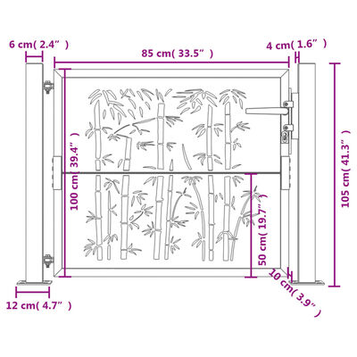 vidaXL Poartă pentru grădină, antracit, 105x105 cm, oțel, model bambus