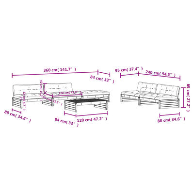 vidaXL Set mobilier de grădină cu perne, 6 piese, lemn de pin tratat