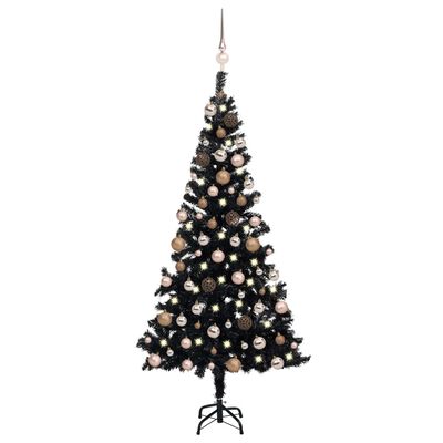 vidaXL Brad Crăciun pre-iluminat cu set globuri, negru, 120 cm, PVC
