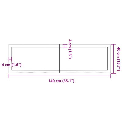 vidaXL Blat de baie, maro închis, 140x40x(2-4) cm, lemn masiv tratat