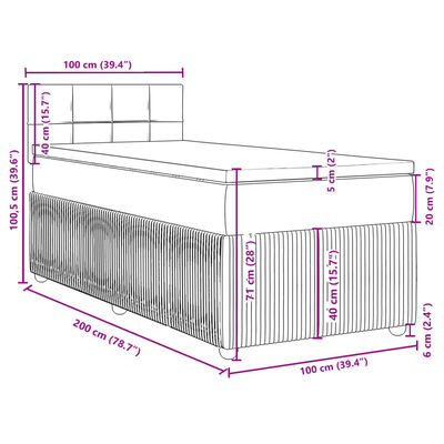 vidaXL Pat box spring cu saltea, gri deschis, 100x200 cm, catifea