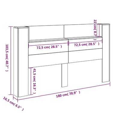 vidaXL Tăblie cu dulap și LED, negru, 180x16,5x103,5 cm