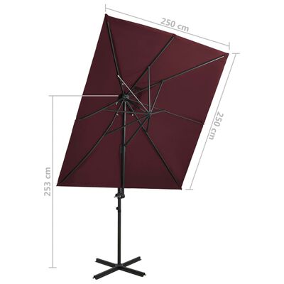 vidaXL Umbrelă în consolă cu înveliș dublu, roșu bordo, 250x250 cm