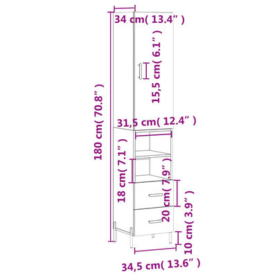 vidaXL Dulap înalt, stejar sonoma, 34,5x34x180 cm, lemn prelucrat