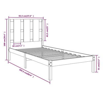 vidaXL Cadru de pat, gri, 90x200 cm, lemn masiv de pin