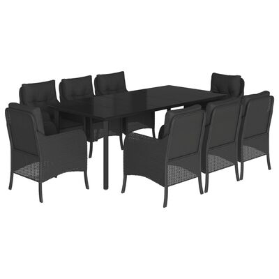 vidaXL Set mobilier de grădină cu perne, 9 piese, negru, poliratan