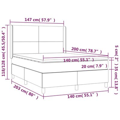 vidaXL Pat box spring cu saltea, gri închis, 140x200 cm, catifea