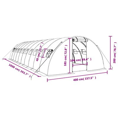 vidaXL Seră cu cadru din oțel, verde, 40 m², 10x4x2 m