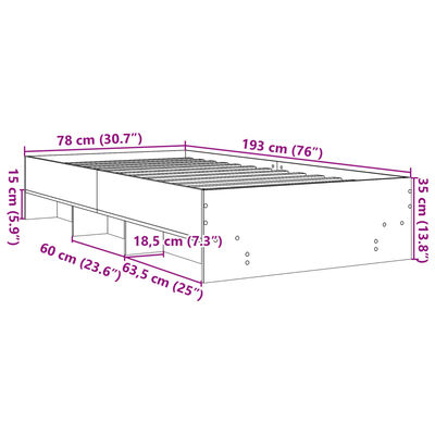 vidaXL Cadru pat fără saltea, stejar maro 75x190 cm lemn prelucrat