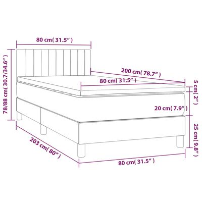 vidaXL Pat box spring cu saltea, gri deschis, 80x200 cm, textil