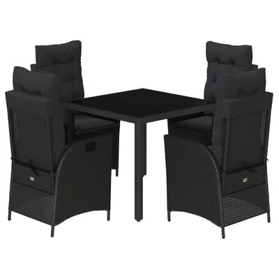 vidaXL Set mobilier de grădină cu perne, 5 piese, negru, poliratan