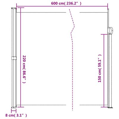 vidaXL Copertină laterală retractabilă de terasă, negru, 220x600 cm