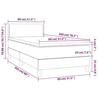 vidaXL Pat box spring cu saltea, gri, 80x200 cm, piele ecologică