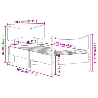 vidaXL Cadru pat fără saltea, maro ceruit, 75x190 cm, lemn masiv pin