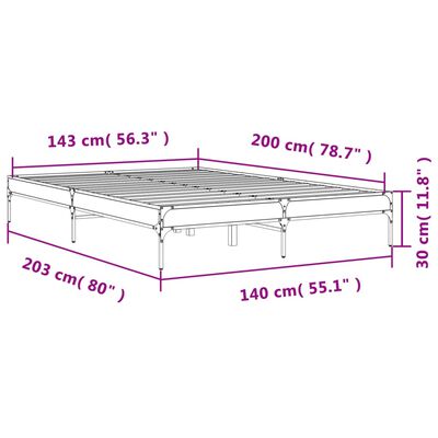 vidaXL Cadru de pat, stejar maro, 140x200 cm, lemn prelucrat și metal