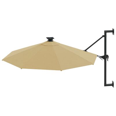 vidaXL Umbrelă soare LED montaj pe perete stâlp metal gri taupe 300cm