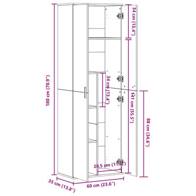 vidaXL Dulap înalt, gri sonoma, 60x35x180 cm, lemn prelucrat