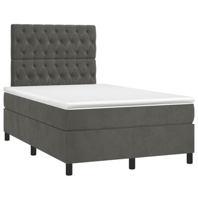 vidaXL Pat box spring cu saltea, gri închis, 120x190 cm, catifea