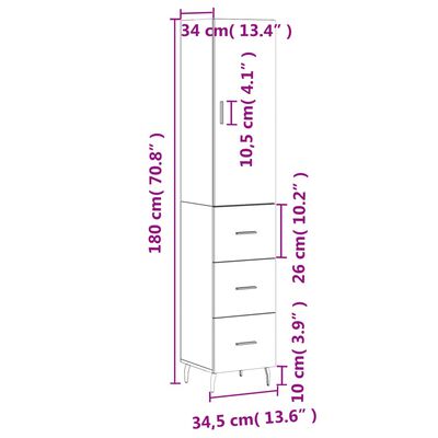 vidaXL Dulap înalt, stejar maro, 34,5x34x180 cm, lemn prelucrat