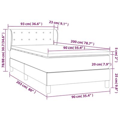 vidaXL Pat box spring cu saltea, albastru, 90x200 cm, textil