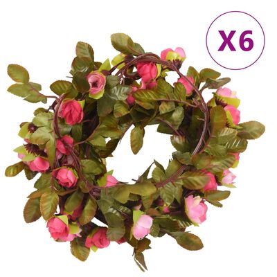 vidaXL Ghirlande de flori de Crăciun, 6 buc., roze, 215 cm