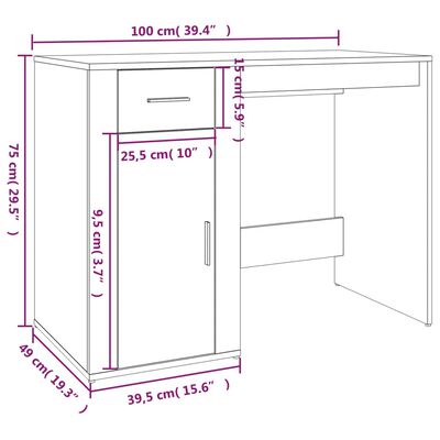 vidaXL Birou, alb, 100x49x75 cm, lemn prelucrat